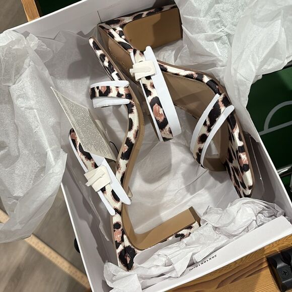 The Drop Women's Leopard Avery Square Toe Two Strap High Heeled Sandal Size 8.5 - Picture 7 of 7